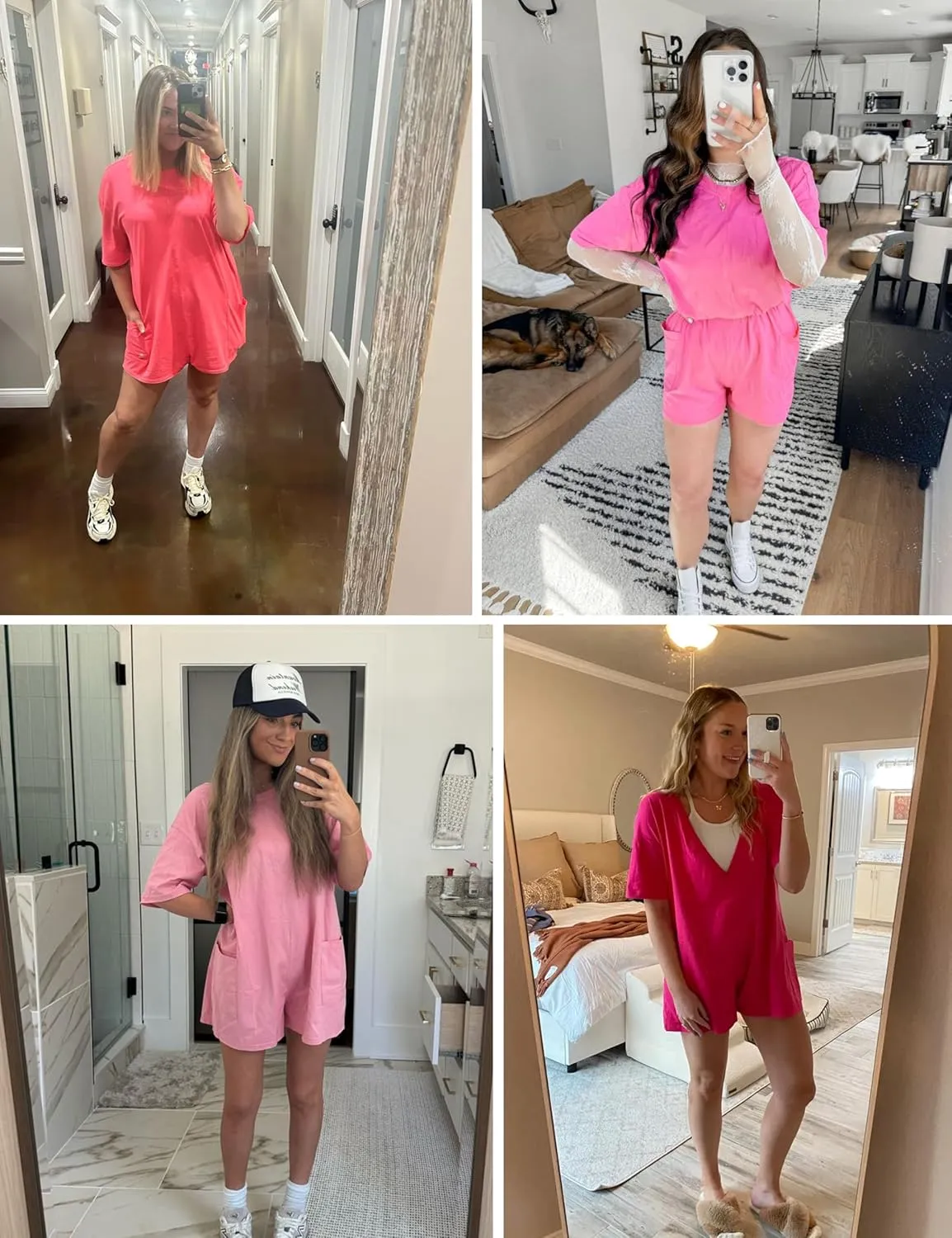 LTSCNRM Womens Tee Rompers Casual One Piece Hot Shot Oversized Overall Short Sleeve Reversible Athletic Workout Pockets