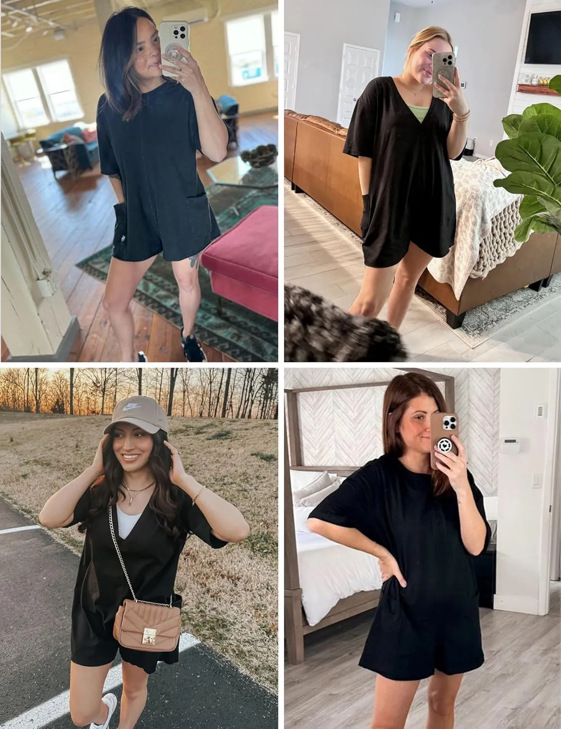 LTSCNRM Womens Tee Rompers Casual One Piece Hot Shot Oversized Overall Short Sleeve Reversible Athletic Workout Pockets