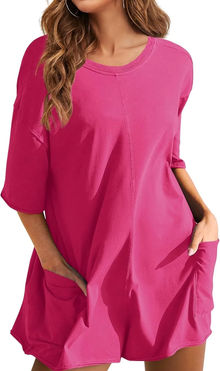LTSCNRM Womens Tee Rompers Casual One Piece Hot Shot Oversized Overall Short Sleeve Reversible Athletic Workout Pockets