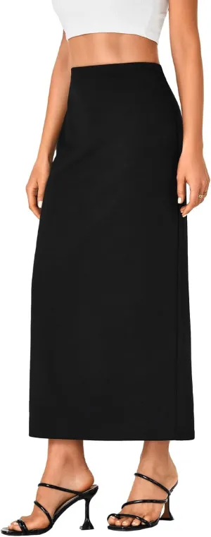 LYANER Women's Casual High Waist Slit Split Back Work Pencil Maxi Skirt