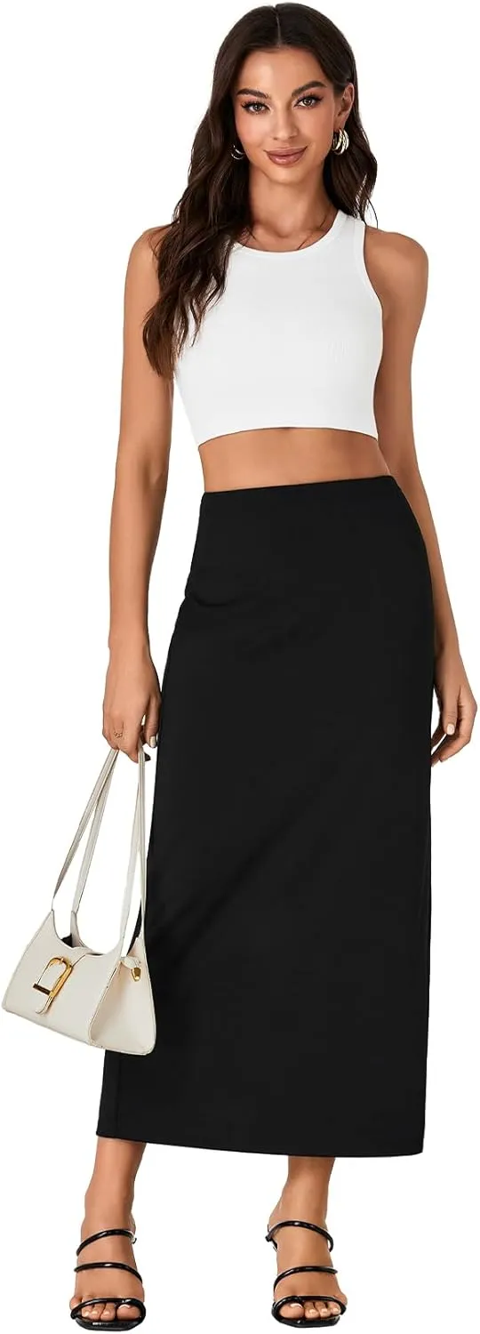 LYANER Women's Casual High Waist Slit Split Back Work Pencil Maxi Skirt