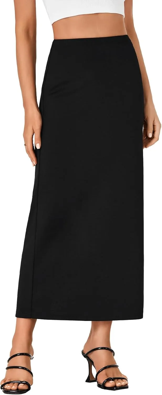 LYANER Women's Casual High Waist Slit Split Back Work Pencil Maxi Skirt