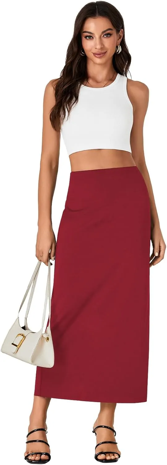 LYANER Women's Casual High Waist Slit Split Back Work Pencil Maxi Skirt