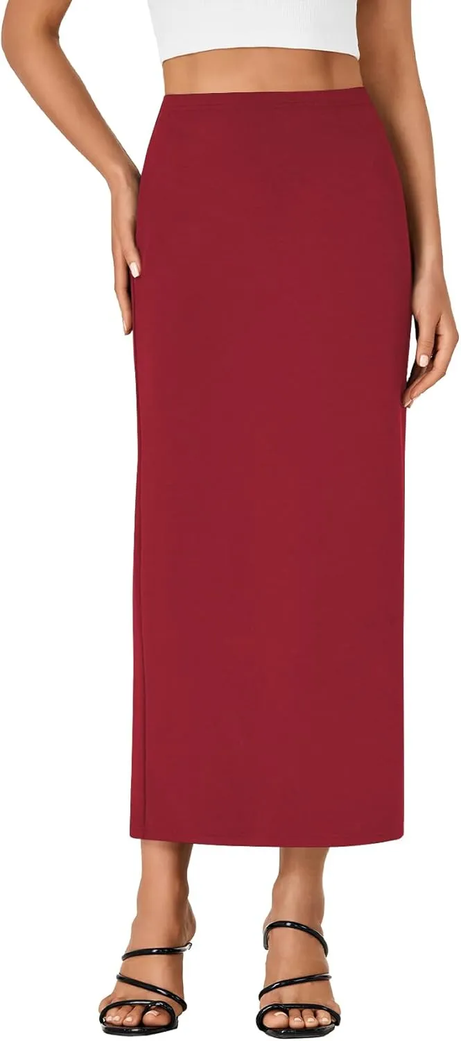 LYANER Women's Casual High Waist Slit Split Back Work Pencil Maxi Skirt