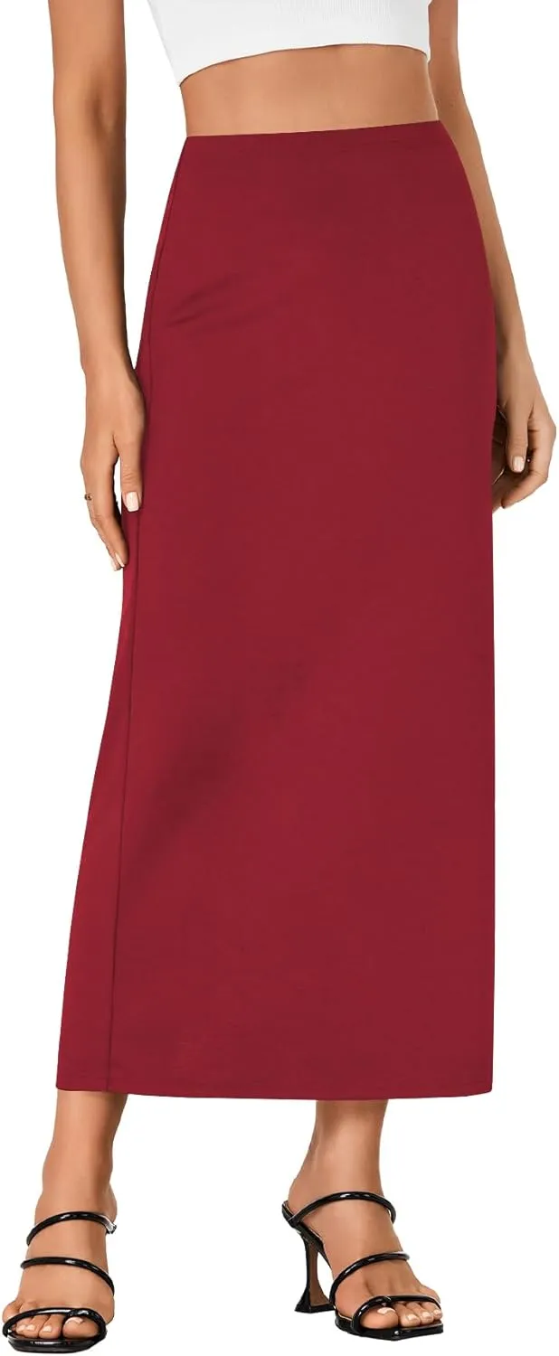 LYANER Women's Casual High Waist Slit Split Back Work Pencil Maxi Skirt