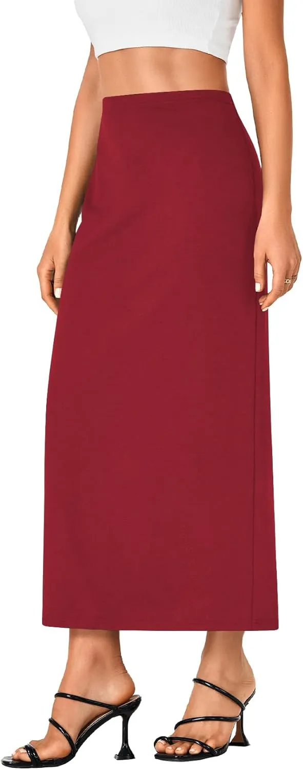 LYANER Women's Casual High Waist Slit Split Back Work Pencil Maxi Skirt