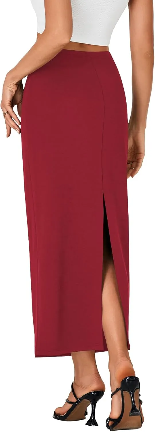 LYANER Women's Casual High Waist Slit Split Back Work Pencil Maxi Skirt