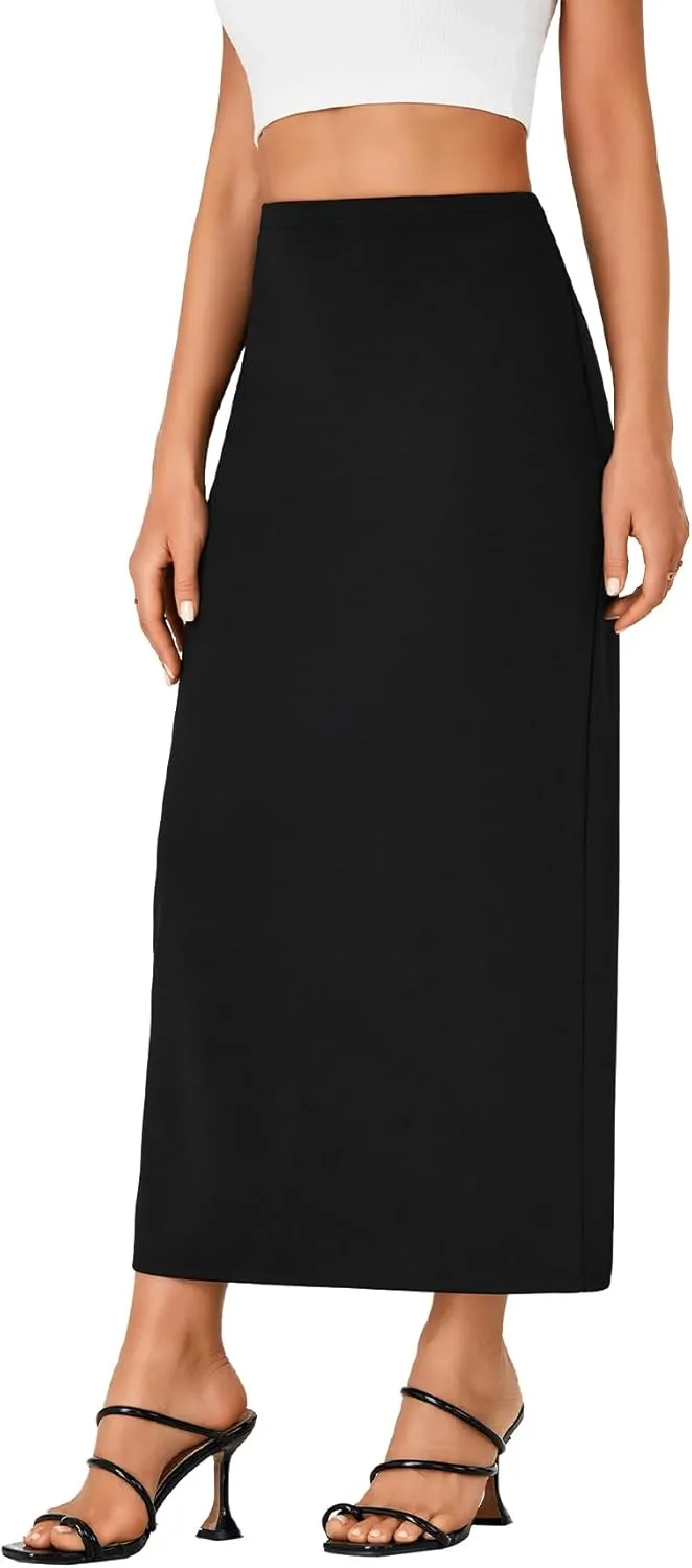 LYANER Women's Casual High Waist Slit Split Back Work Pencil Maxi Skirt