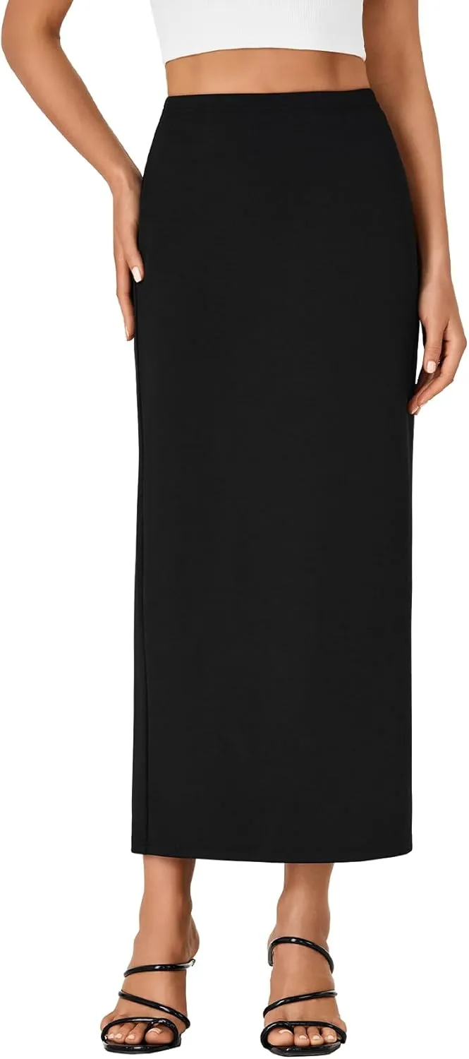 LYANER Women's Casual High Waist Slit Split Back Work Pencil Maxi Skirt