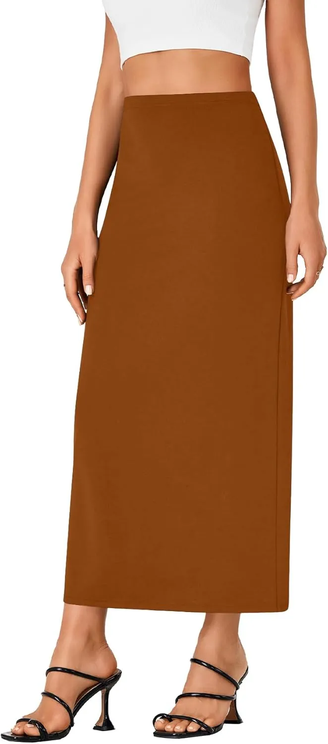 LYANER Women's Casual High Waist Slit Split Back Work Pencil Maxi Skirt