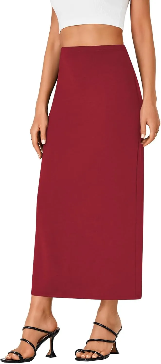 LYANER Women's Casual High Waist Slit Split Back Work Pencil Maxi Skirt