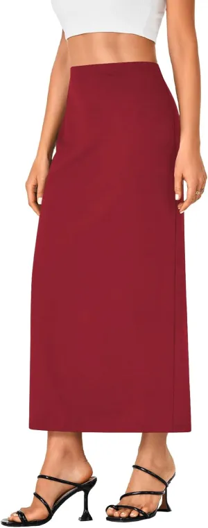 LYANER Women's Casual High Waist Slit Split Back Work Pencil Maxi Skirt