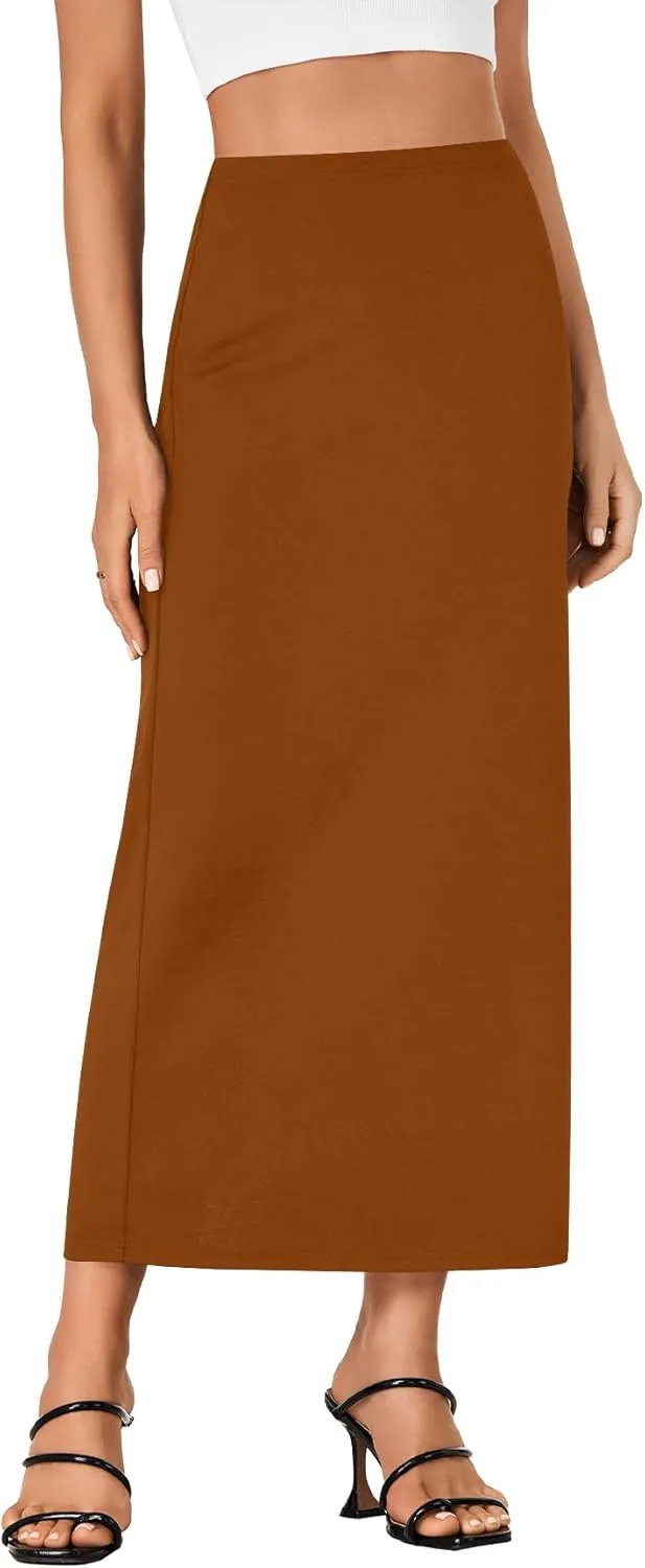 LYANER Women's Casual High Waist Slit Split Back Work Pencil Maxi Skirt