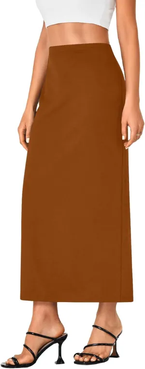 LYANER Women's Casual High Waist Slit Split Back Work Pencil Maxi Skirt