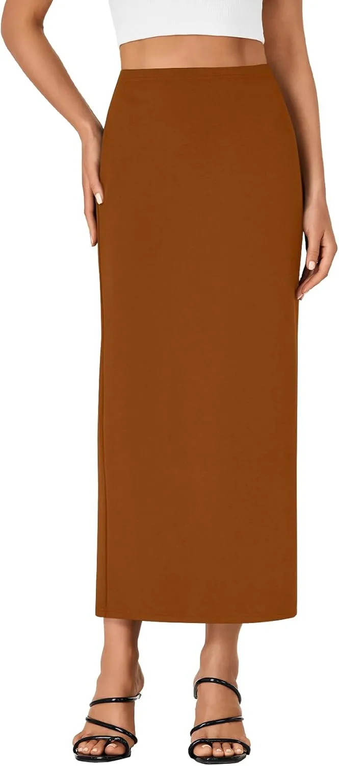 LYANER Women's Casual High Waist Slit Split Back Work Pencil Maxi Skirt