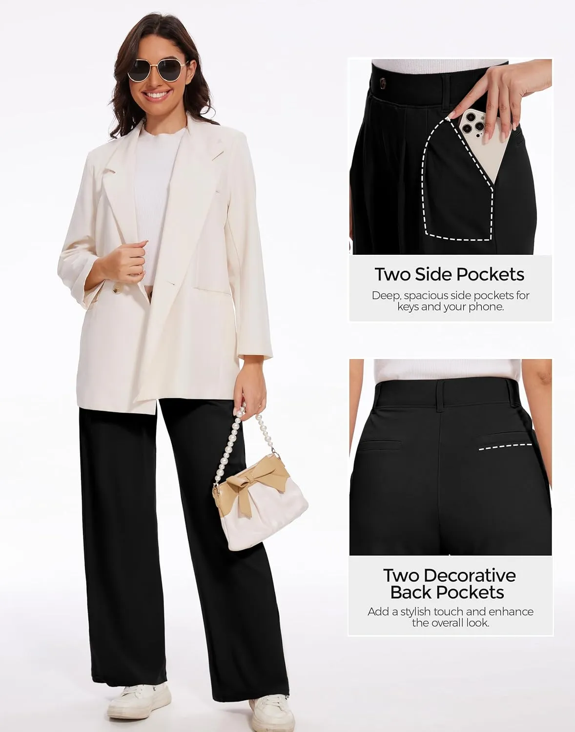M MOTEEPI Women's Wide Leg Dress Pants Work Pants Pull on Business Casual Office Trousers Slacks 29"/31"