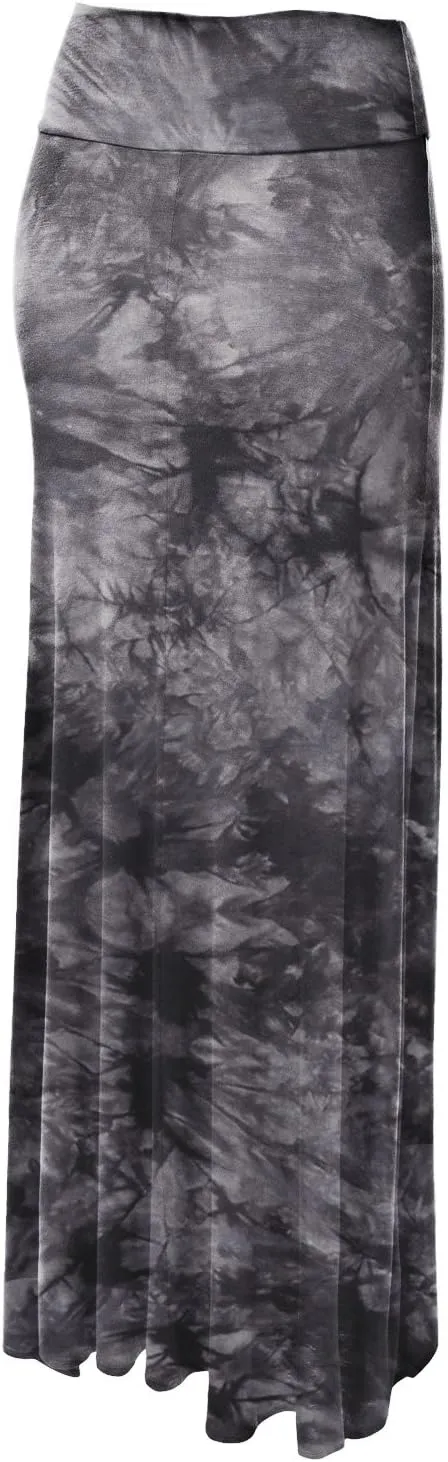Made By Johnny Women's Casual Tie Dye Fold Over Maxi Skirt