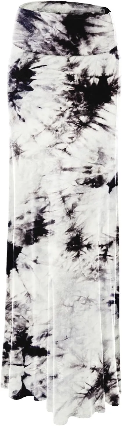 Made By Johnny Women's Casual Tie Dye Fold Over Maxi Skirt