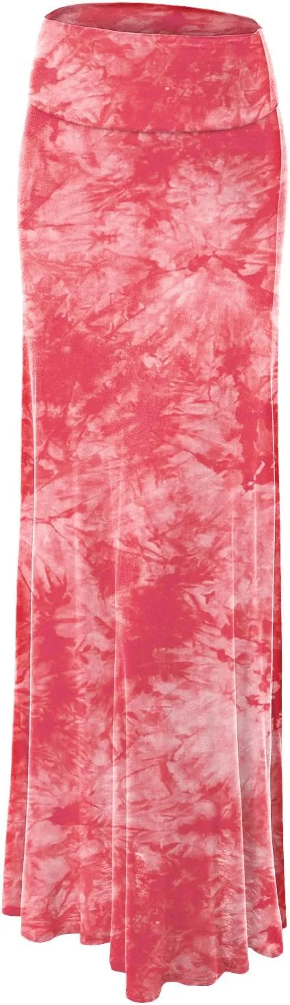 Made By Johnny Women's Casual Tie Dye Fold Over Maxi Skirt
