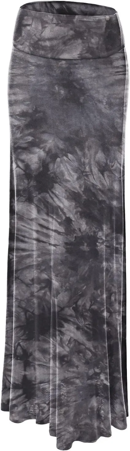 Made By Johnny Women's Casual Tie Dye Fold Over Maxi Skirt
