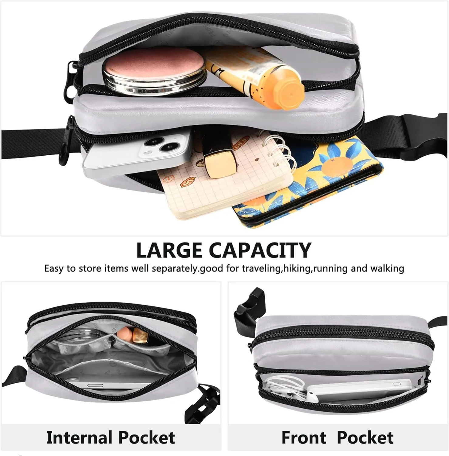 Magnolia Light Gray Gradient Women Fanny Packs Waterproof Hip Bag Belt Pouch Flower Travel Waist Pouch