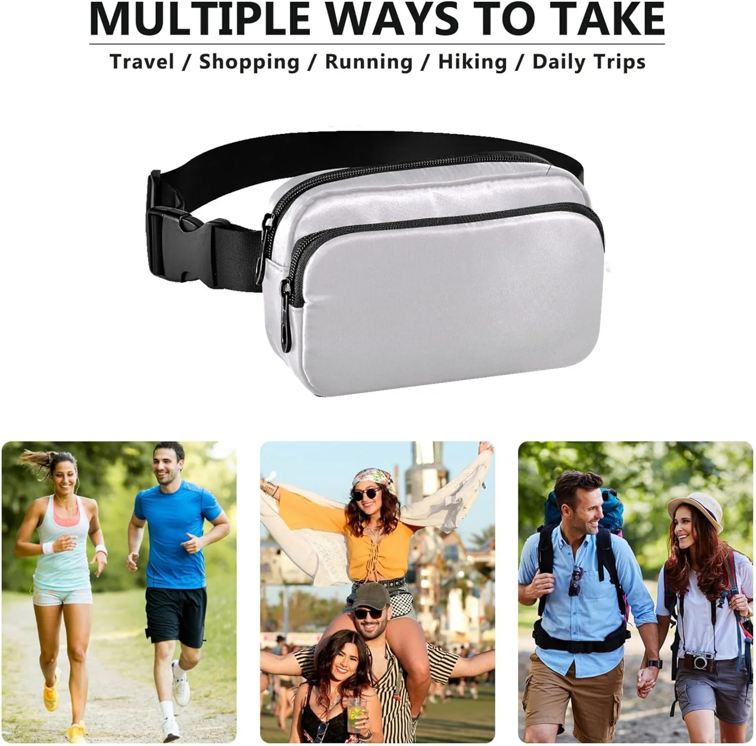 Magnolia Light Gray Gradient Women Fanny Packs Waterproof Hip Bag Belt Pouch Flower Travel Waist Pouch