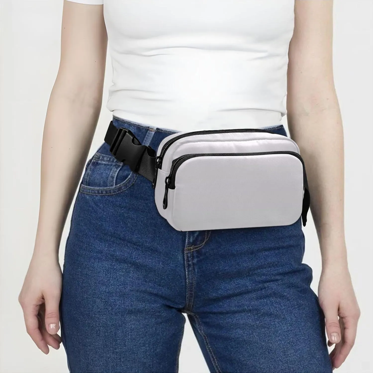 Magnolia Light Gray Gradient Women Fanny Packs Waterproof Hip Bag Belt Pouch Flower Travel Waist Pouch