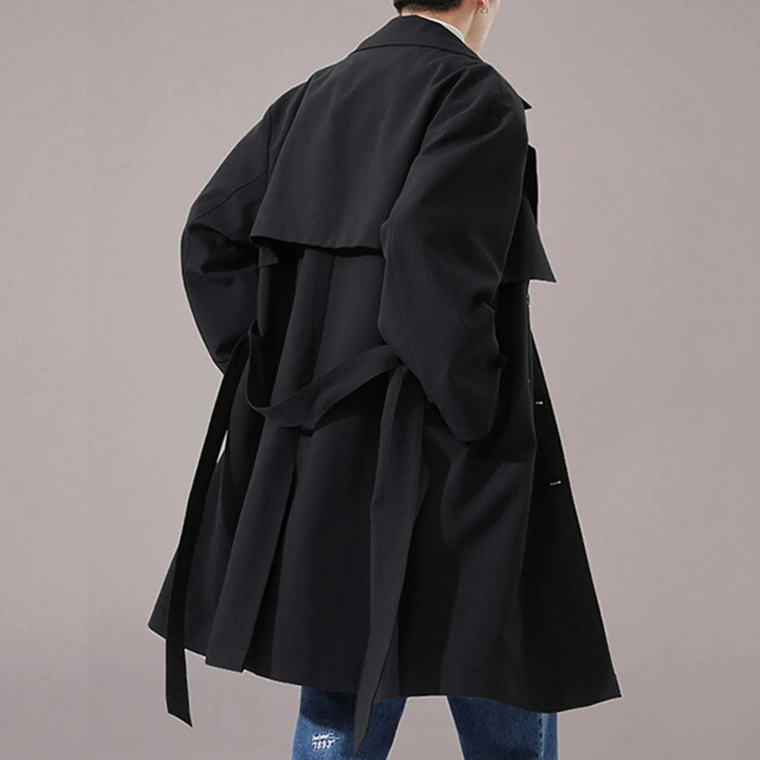 Maiyifu-GJ Men's Notch Lapel Trench Coats Double Breasted Long Trench Overcoat Lightweight Casual Windbreaker Top Coat