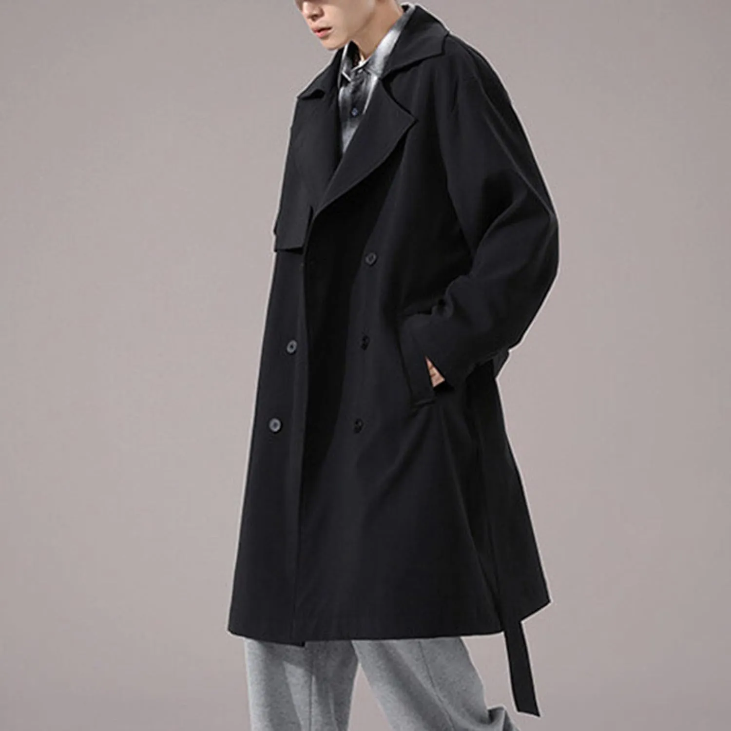 Maiyifu-GJ Men's Notch Lapel Trench Coats Double Breasted Long Trench Overcoat Lightweight Casual Windbreaker Top Coat