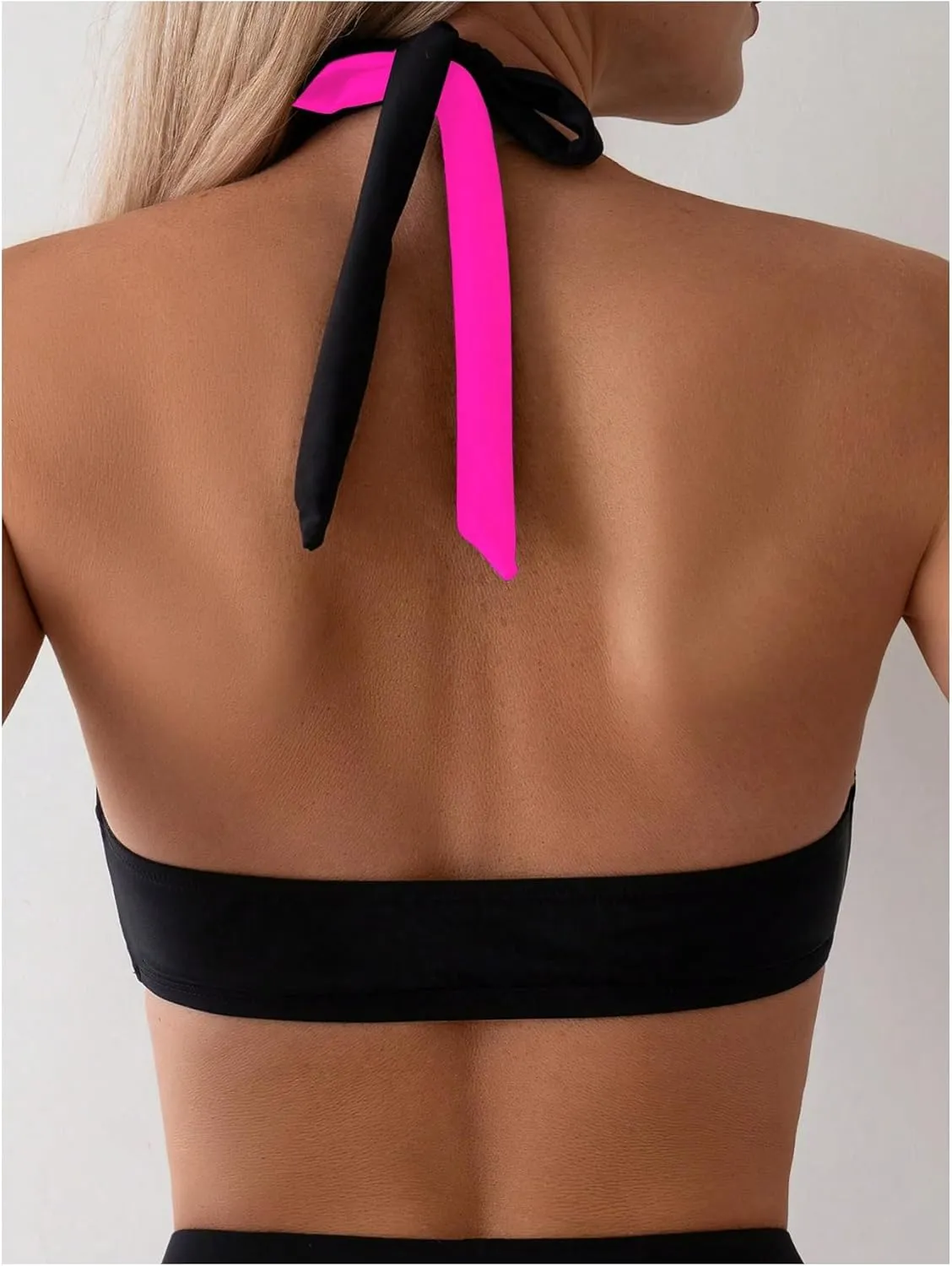 MakeMeChic Women's Halter Bikini Tops Criss Cross Cut Out Tie Backless Summer Swim Top