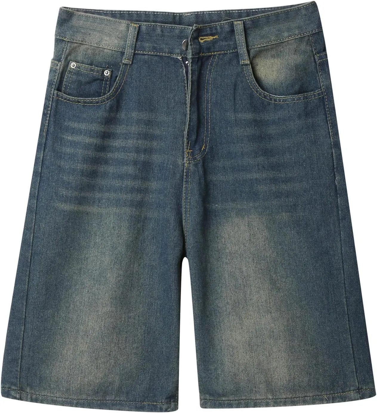 Men Baggy Jean Shorts Loose Fit Long Denim Shorts Wide Leg Hip Hop Streetwear