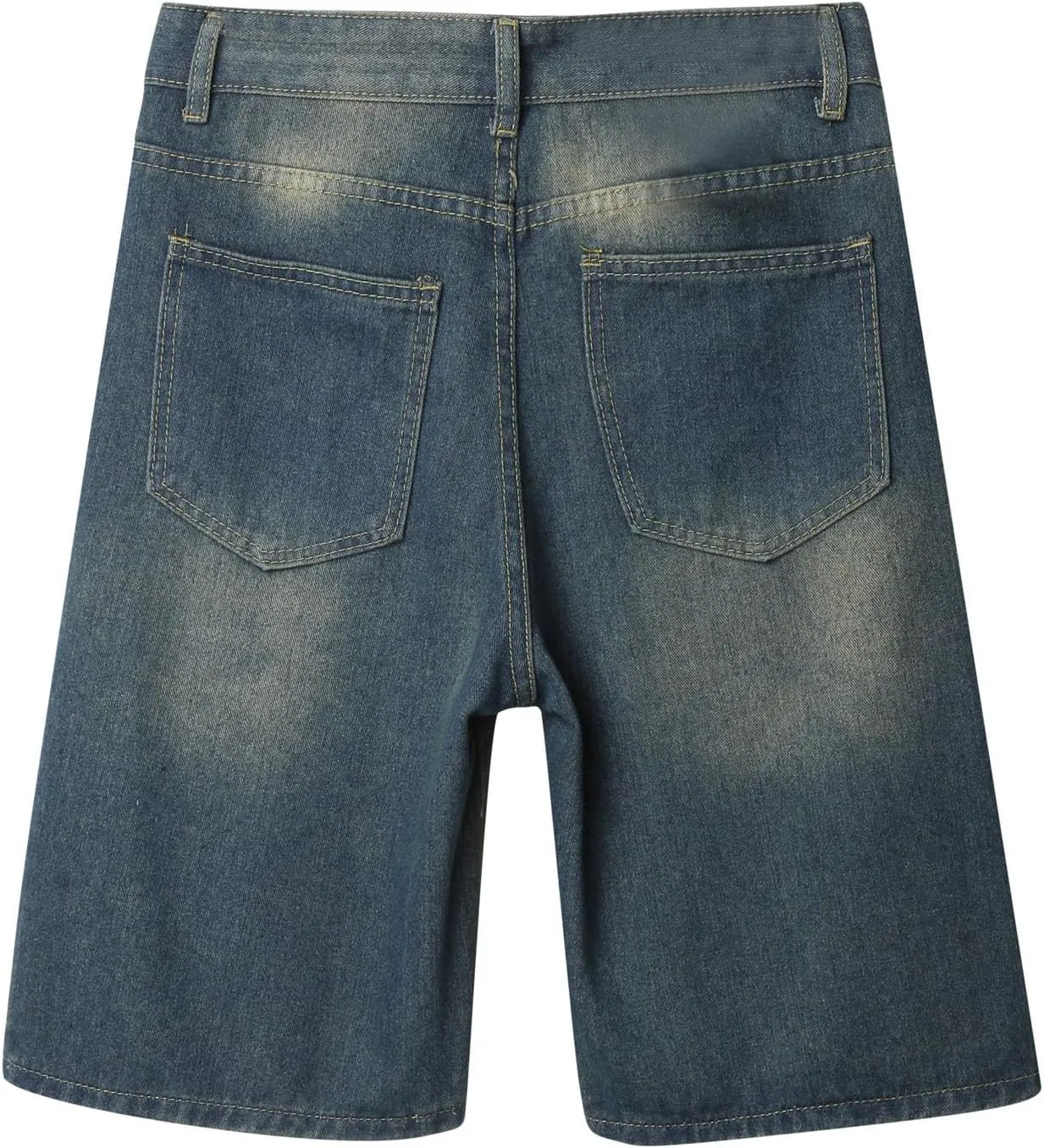 Men Baggy Jean Shorts Loose Fit Long Denim Shorts Wide Leg Hip Hop Streetwear