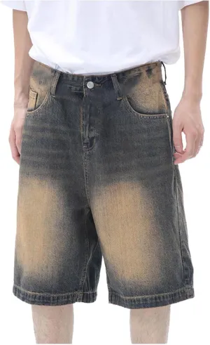 Men Y2K Grunge Baggy Jean Shorts Summer Casual Hip Hop Cargo Pants Loose Denim Shorts with Pockets