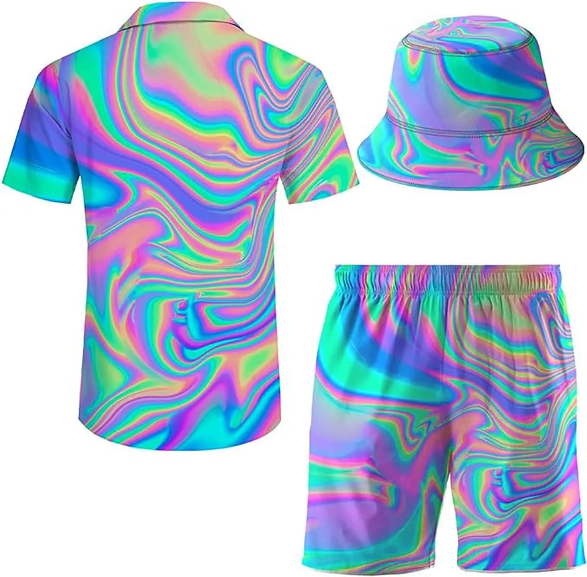 Men'S 2 Piece Tracksuit Hawaiian Shirt Shorts Button Down Shirt And Shorts Sets With Bucket Hats