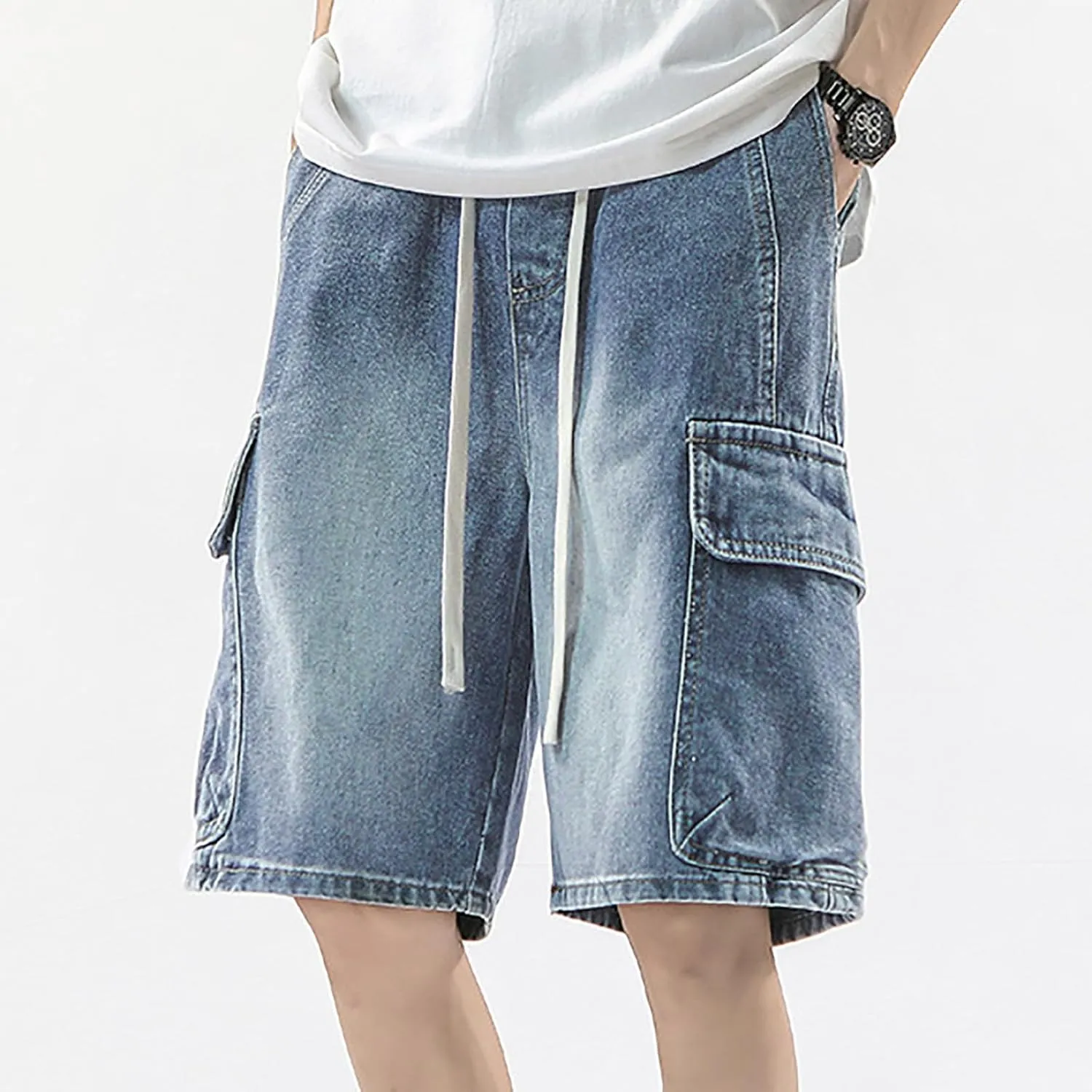 Mens Baggy Denim Jorts Y2K Vintage Loose Hip Hop Jean Shorts Wide Leg Long Jeans Trendy Outfits