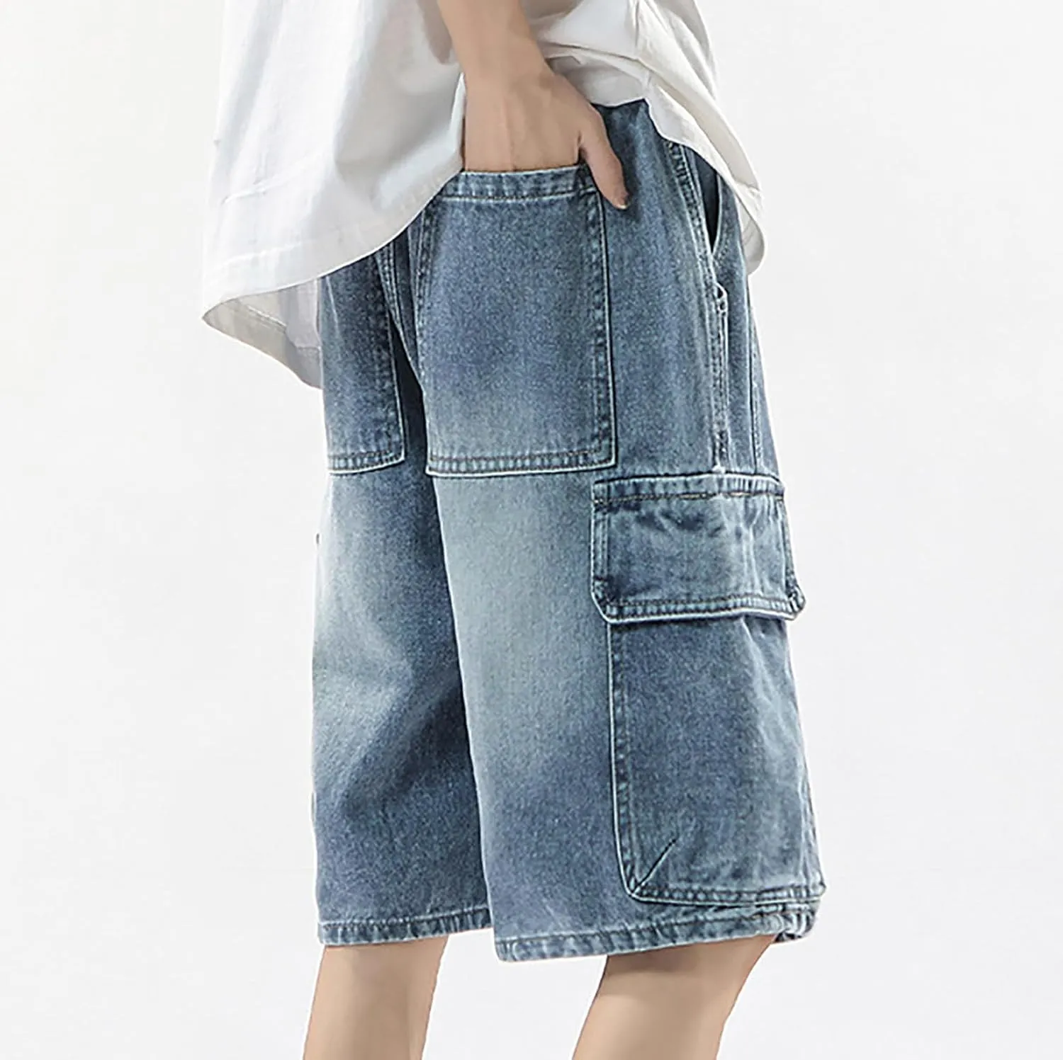 Mens Baggy Denim Jorts Y2K Vintage Loose Hip Hop Jean Shorts Wide Leg Long Jeans Trendy Outfits