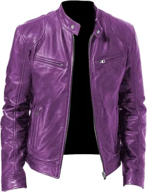 Men's Bold Purple Leather Moto Jacket  Stand Out in Style