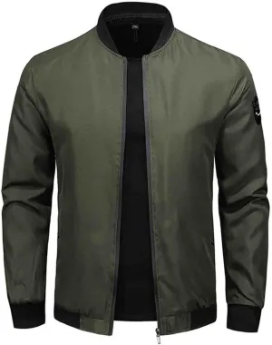 Men's Bomber Jacket Lightweight Casual Spring Fall Windbreaker Zip Up Coat with Pocket Mens Flight Jacket Plus Size