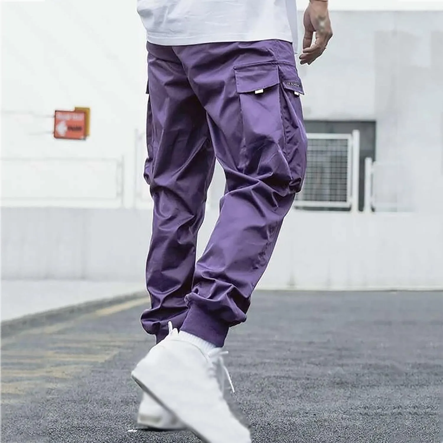 Men's Cargo Pants Solid Color Summer Lightweight Trousers Lounge Loose Fit Overalls House Outdoor Hiking Joggers