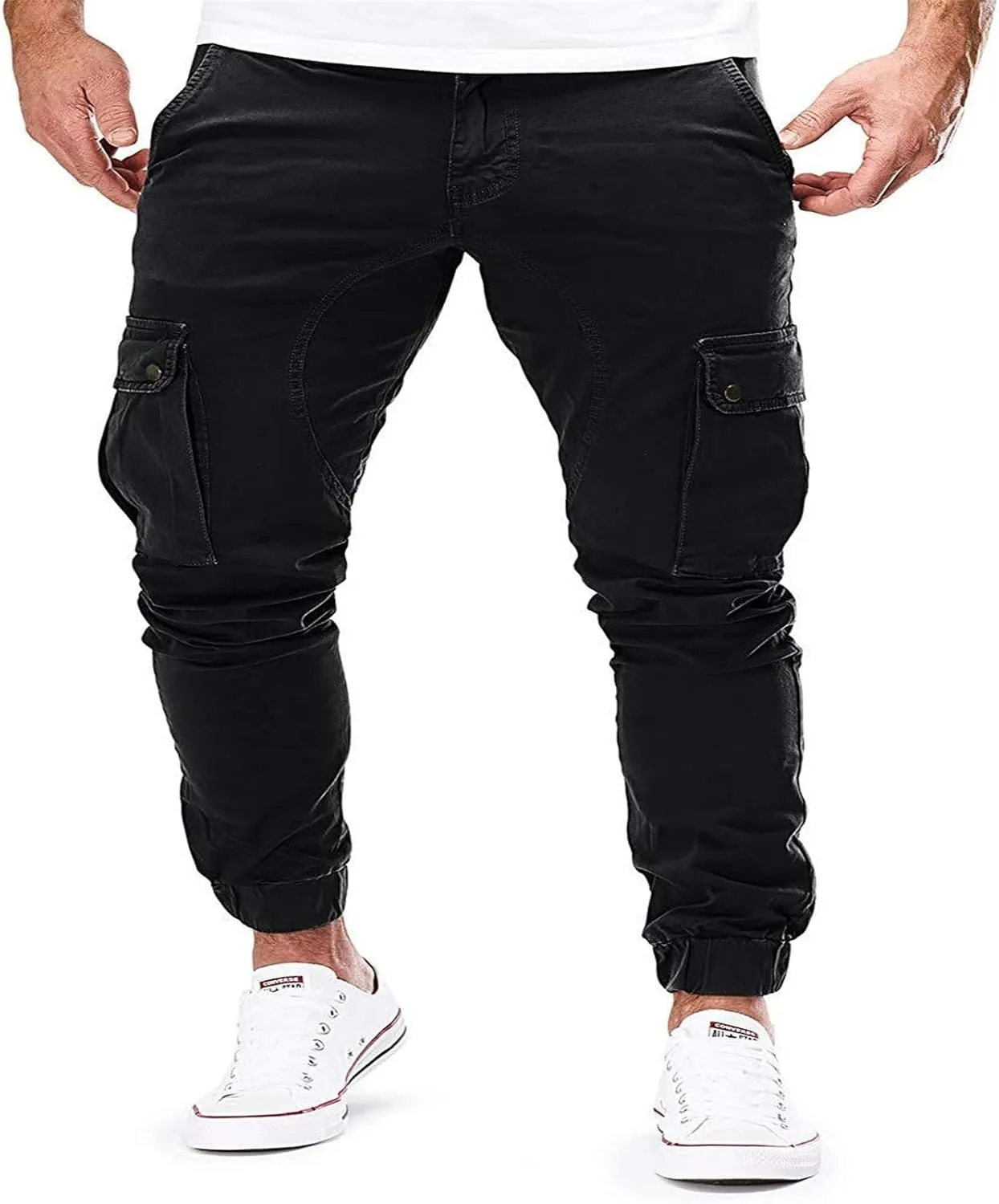 Men's Casual Cargo Pants Workout Joggers Loose Sports Running Solid Color Lace Up Cargo Pants Mens Cargo Hiking Pants