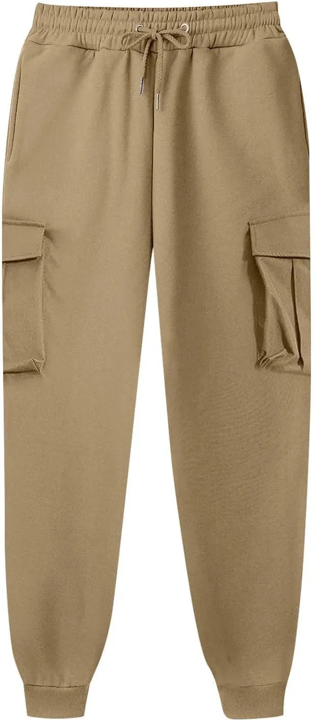 Men's Casual Cargo Pants Workout Joggers Loose Sports Running Solid Color Lace Up Cargo Pants Mens Cargo Hiking Pants