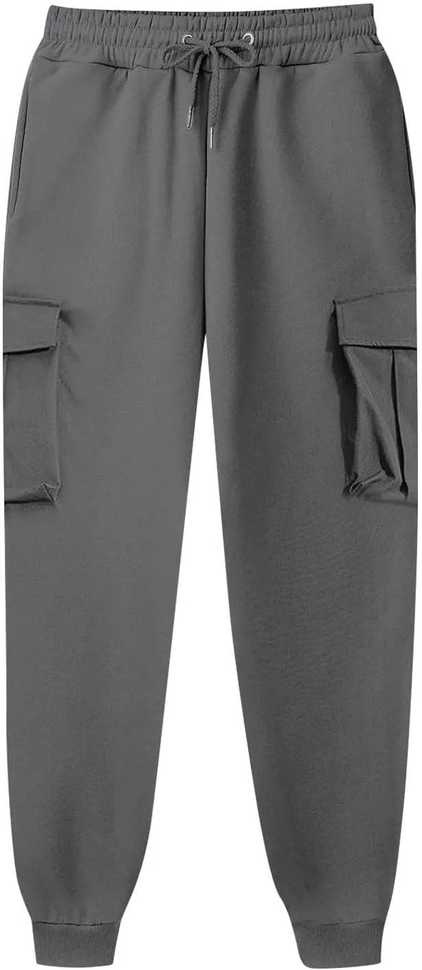 Men's Casual Cargo Pants Workout Joggers Loose Sports Running Solid Color Lace Up Cargo Pants Mens Cargo Hiking Pants