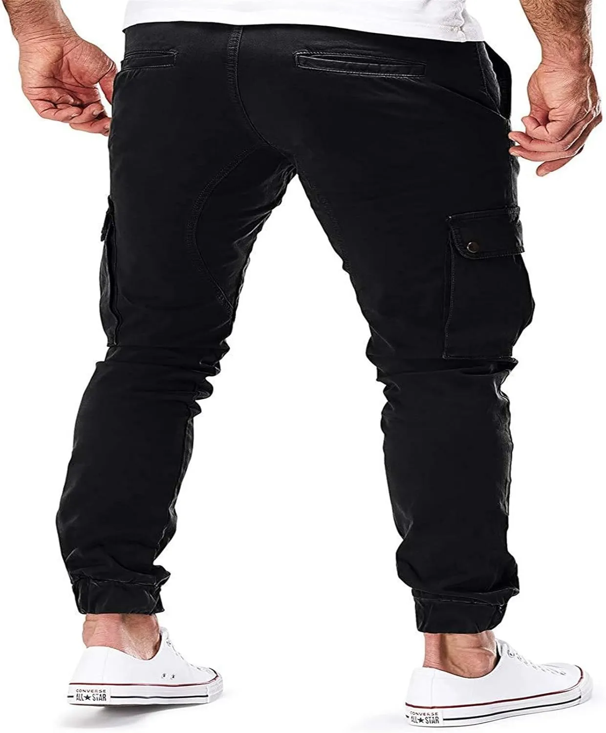 Men's Casual Cargo Pants Workout Joggers Loose Sports Running Solid Color Lace Up Cargo Pants Mens Cargo Hiking Pants