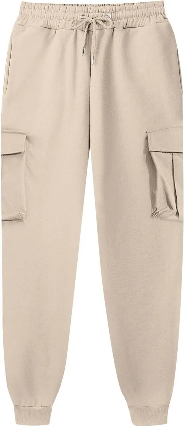 Men's Casual Cargo Pants Workout Joggers Loose Sports Running Solid Color Lace Up Cargo Pants Mens Cargo Hiking Pants