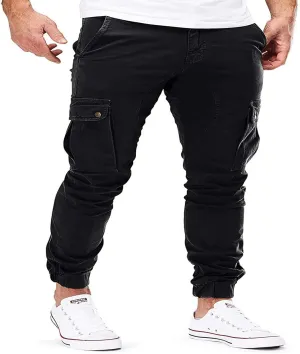 Men's Casual Cargo Pants Workout Joggers Loose Sports Running Solid Color Lace Up Cargo Pants Mens Cargo Hiking Pants