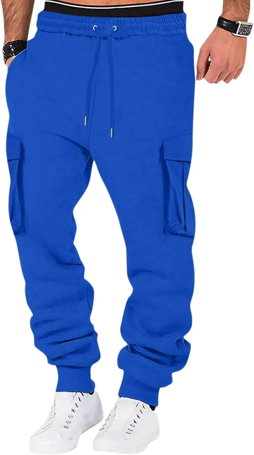 Men's Casual Cargo Pants Workout Joggers Loose Sports Running Solid Color Lace Up Cargo Pants Mens Cargo Hiking Pants