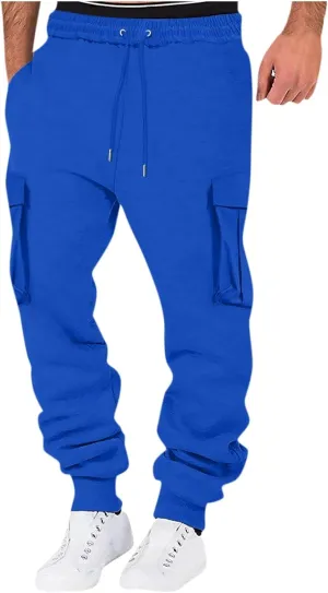 Men's Casual Cargo Pants Workout Joggers Loose Sports Running Solid Color Lace Up Cargo Pants Mens Cargo Hiking Pants