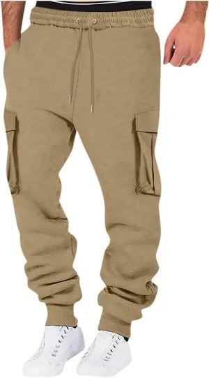 Men's Casual Cargo Pants Workout Joggers Loose Sports Running Solid Color Lace Up Cargo Pants Mens Cargo Hiking Pants