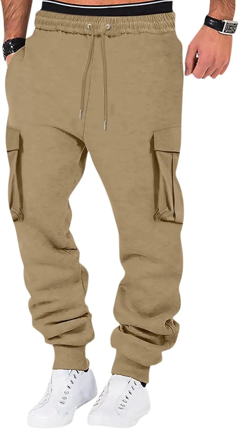 Men's Casual Cargo Pants Workout Joggers Loose Sports Running Solid Color Lace Up Cargo Pants Mens Cargo Hiking Pants