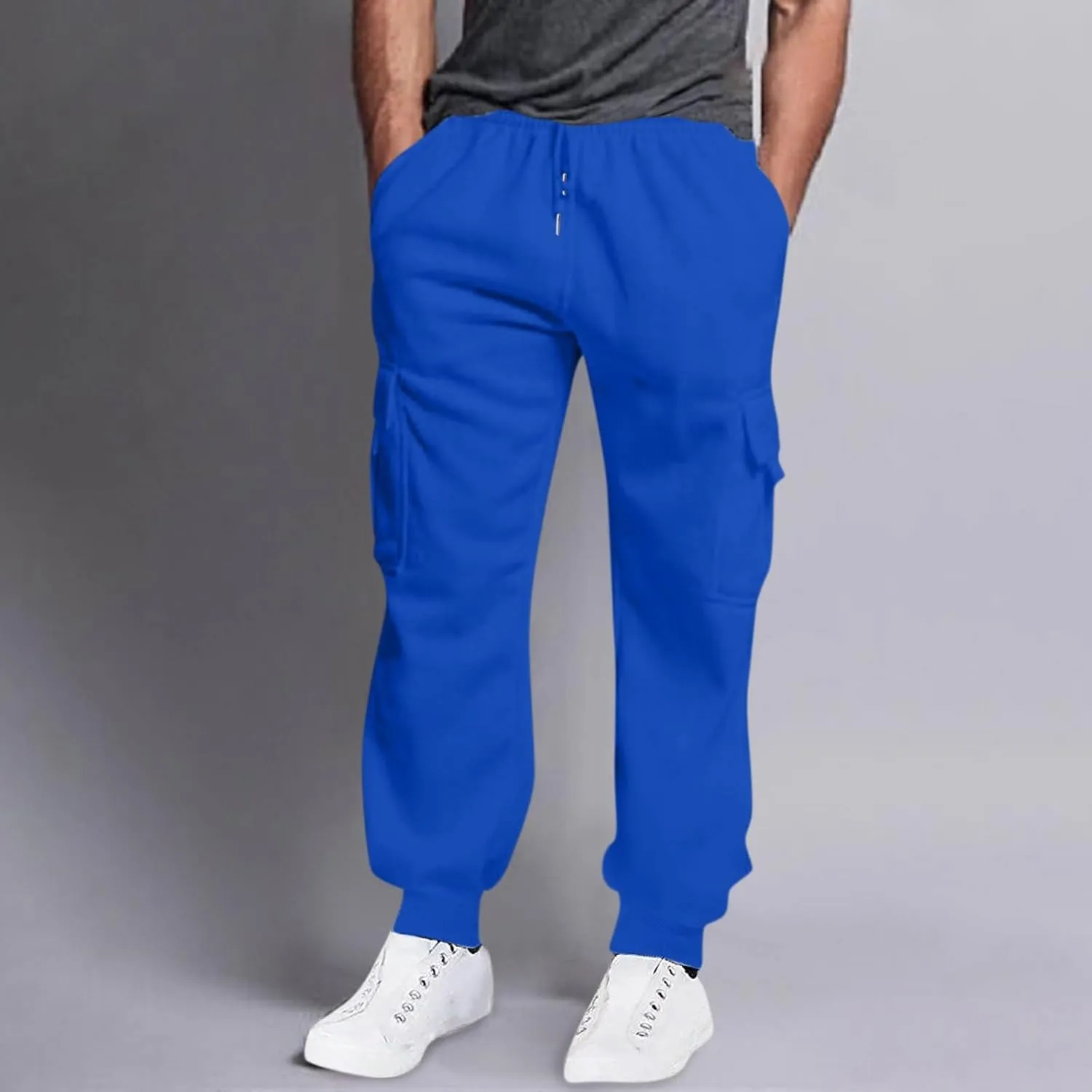 Men's Casual Cargo Pants Workout Joggers Loose Sports Running Solid Color Lace Up Cargo Pants Mens Cargo Hiking Pants